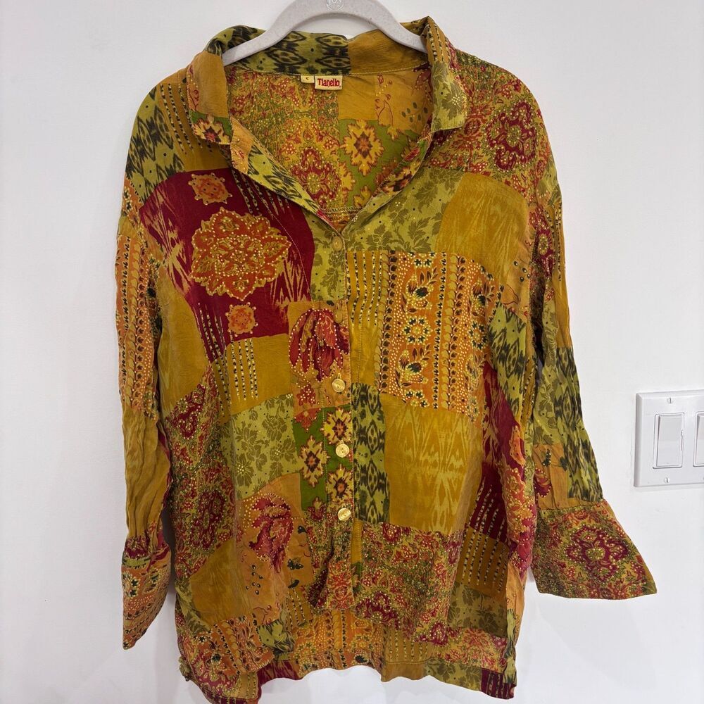 Tianello Button Down Blouse Small Eco Friendly Tencel Silk Top